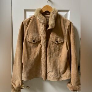 Vintage Tan Faux Fur Trimmed Jacket
